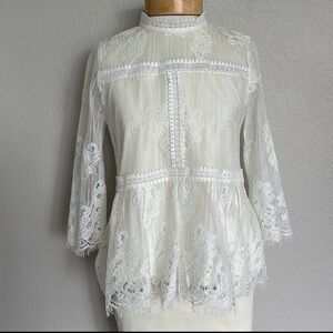 Impressions womens lace blouse top size small